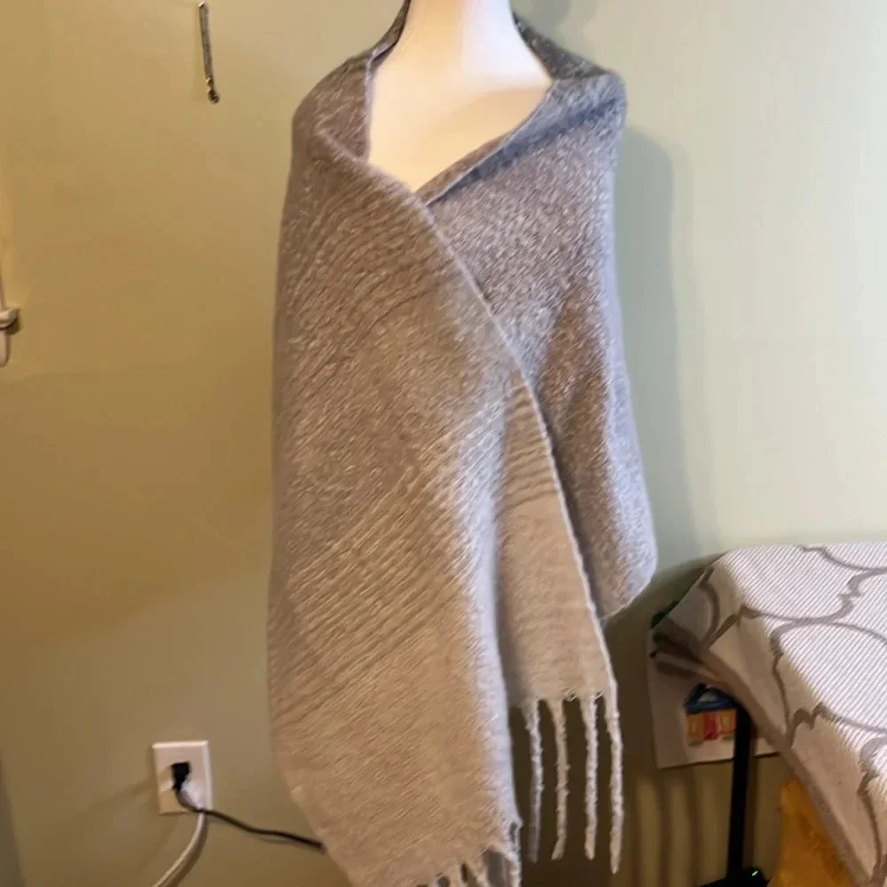 Mer-Sea Always by The Sea Grey Ombré oversized blanket wrap around fringe scarf